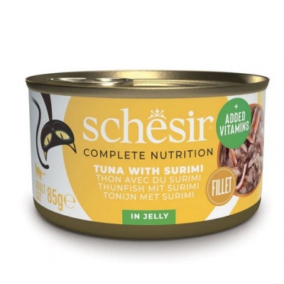 Schesir Cat Tuna with Surimi in Jelly, 85g - pilnvērtīgā barība - tuncis un surimi želejā