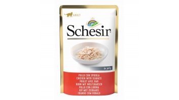 Schesir Cat Chicken with Seabass, 85g - vistas fileja un jūras asaris želejā