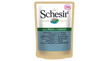 Schesir Cat Chicken and Hake, 85g - vistas fileja un heks želejā