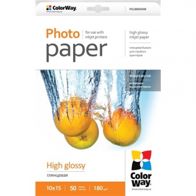 ColorWay High Glossy Photo Paper, 50 Sheets, 10x15, 180 g/m²PG1800504R
