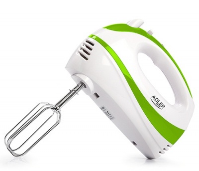 Hand Mixer Adler AD 4205 g White, green, Hand Mixer, 300 W, Number of speeds 5, Shaft material Stainless steel,