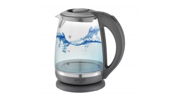 Adler Kettle AD 1286 Standard, 2200 W, 2 L, Plastic/ glass, Grey/ transparent, 360° rotational base