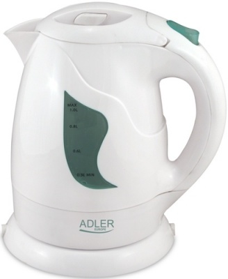 Adler AD 08 Standard kettle, Plastic, White, 850 W, 1 L, 360° rotational base