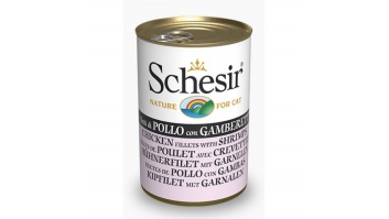 Schesir Cat Chicken Fillets with Shrimps, 140g - vistas fileja un garneles želejā