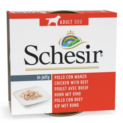 SCHESIR Dog Chicken Fillets with Beef Fillets in Jelly, 150g - vistas un liellopa fileja želejā