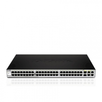 D-LINK DGS-1210-52, Gigabit Smart Switch with 48 10/100/1000Base-T ports and 4 Gigabit MiniGBIC (SFP) ports, 802.3x Flow Control, 802.3ad Link Aggregation, 802.1Q VLAN, 802.1p Priority Queues, Port mirroring, Jumbo Frame support, 802.1D STP, ACL, LLDP, Ca