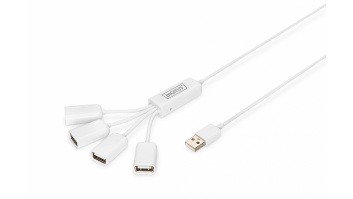 Digitus USB 2.0 Cable Hub, 4-Port 4x USB A/F, 1x USB A male, DC2.5mm (PSU not incl.) DA-70216