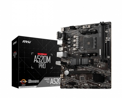 MSI A520M PRO Processor family AMD, Processor socket AM4, DDR4, Memory slots 2, Chipset AMD A, Micro ATX