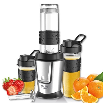 Adler Blender AD 4081 Tabletop, 800 W, Jar material BPA Free Plastic, Jar capacity 0.57 and 0.4 L, Ice crushing, Black/Stainless steel