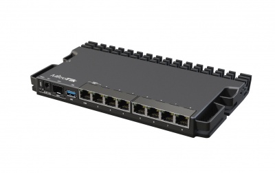 MikroTik Wired Ethernet Router RB5009UG+S+IN, Quad core 1.4 GHz CPU, 1xSFP+, 7xGigabit LAN, 1x2.5G LAN, 1xUSB, Can be powered in 3 different ways, CPU temperature monitor, Mounts FOUR of these Routers in a Single 1U Rackmount Space, RouterOS L5 MikroTik