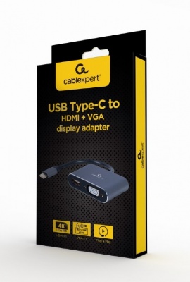 Cablexpert USB Type-C to HDMI and VGA display adapter A-USB3C-HDMIVGA-01 0.15 m, Grey, USB Type-C