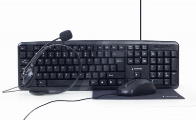 Gembird 4-in-1 Multimedia office set KBS-UO4-01 Keyboard, Mouse, Pad and Headset Set, Wired, Mouse included, US, Black