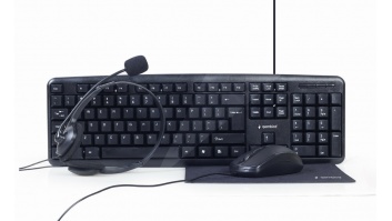 Gembird 4-in-1 Multimedia office set KBS-UO4-01 Keyboard, Mouse, Pad and Headset Set, Wired, Mouse included, US, Black