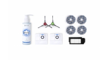 Ecovacs Accessory Kit D-KT01-0027 2x Side Brush(Black), 1x Set of filter, 2x Dust Bag, 2 pairs x Cleaning Cloth, 1x Cleaning Solution 110m, Suitable for X1 OMNI (Black)