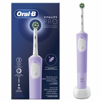 Oral-B Electric Toothbrush D103 Vitality Pro Rechargeable, For adults, Number of brush heads included 1, Lilac Mist, Number of teeth brushing modes 3