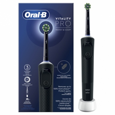 Oral-B Electric Toothbrush D103 Vitality Pro Rechargeable, For adults, Number of brush heads included 1, Black, Number of teeth brushing modes 3