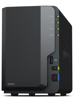 Synology DS223 Up to 2 HDD/SSD Hot-Swap, RTD1619B, Processor frequency 1.7 GHz, 2 GB, DDR4, RAID  Basic, JBOD, RAID 0, RAID 1, 1x1GbE/3xUSB 3.2Gen1, 1x Fans 92 mm x 92 mm