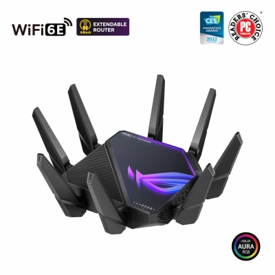 Asus Wifi 6 802.11ax Quad-band Gigabit Gaming Router ROG GT-AXE16000 Rapture  802.11ax, 1148+4804+4804+48004 Mbit/s, 10/100/1000 Mbit/s, Ethernet LAN (RJ-45) ports 4, MU-MiMO Yes, No mobile broadband, Antenna type External/Internal, 1xUSB 3.2, 1x USB 2.0