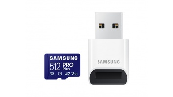 Samsung PRO Plus microSD Card with USB Adapter 512 GB, MicroSDXC, Flash memory class U3, V30, A2