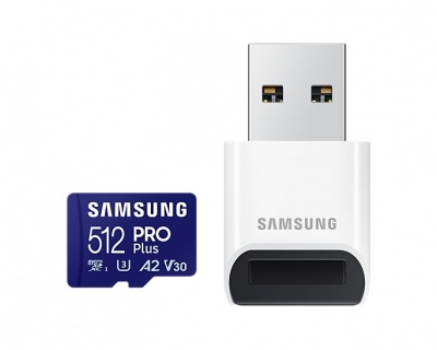 Samsung PRO Plus microSD Card with USB Adapter 512 GB, MicroSDXC, Flash memory class U3, V30, A2