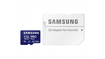 Samsung MicroSD Card with SD Adapter PRO Plus 128 GB, microSDXC Memory Card, Flash memory class U3, V30, A2, SD adapter
