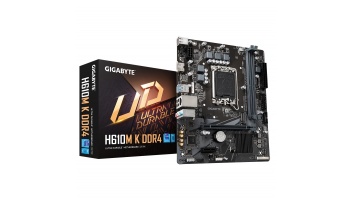 Gigabyte H610M K DDR4 1.0 M/B Processor family Intel, Processor socket  LGA1700, DDR4 DIMM, Memory slots 2, Supported hard disk drive interfaces 	SATA, M.2, Number of SATA connectors 2, Chipset Intel H610 Express, Micro ATX