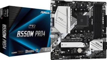 ASRock B550M Pro4 Processor family AMD, Processor socket AM4, DDR4 DIMM, Memory slots 4, Supported hard disk drive interfaces SATA3, M.2, Number of SATA connectors 6, Chipset AMD B550, Micro ATX