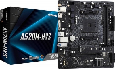ASRock A520M-HVS Processor socket AM4, DDR4 DIMM, Memory slots 2, Supported hard disk drive interfaces SATA3, M.2, Number of SATA connectors 4, Chipset AMD A520, Micro ATX