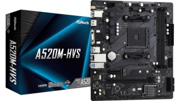 ASRock A520M-HVS Processor socket AM4, DDR4 DIMM, Memory slots 2, Supported hard disk drive interfaces SATA3, M.2, Number of SATA connectors 4, Chipset AMD A520, Micro ATX