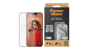 PanzerGlass Screen protector, Apple, iPhone 15 Pro, Glass, Clear, Ultra-Wide Fit
