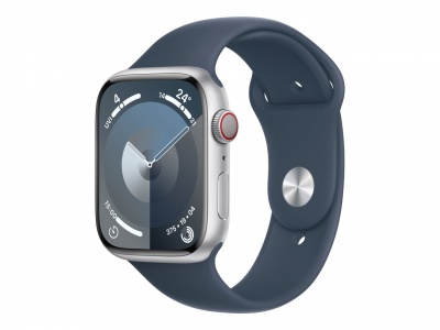 Apple Watch Series 9 GPS + Cellular 45mm Silver Aluminium Case with Storm Blue Sport Band - M/L Apple