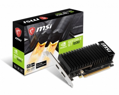 MSI 	GeForce GT 1030 2GHD4 LP OC NVIDIA 2 GB GeForce GT 1030 DDR4 PCI Express 3.0 x16 (uses x4) HDMI ports quantity 1 Memory clock speed 2100 MHz