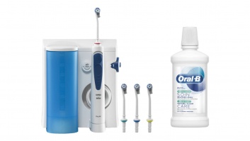 Oral-B OxyJet Oral Irrigator, 4 nozzles, Pack with mouthwash, White/Blue