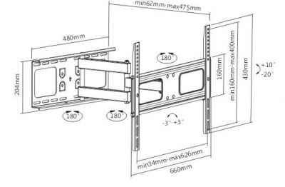 Sunne | Wall mount | 37-63-EA2 | Full motion | 37-70 " | Maximum weight (capacity) 50 kg | Black