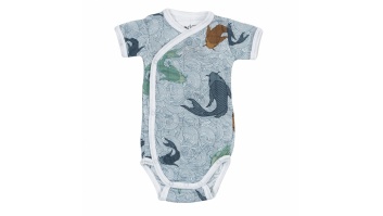 Akcija! Lodger Romper Empire Fish kokvilnas bodijs ar īsām piedurknēm, Dusty turqoise, 68 cm