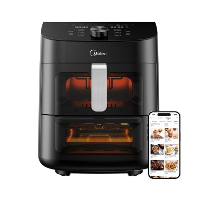 Midea Two Zone Airfryer | MAD1100DADK | Jauda 1850 W | Tilpums 4,4/6,4 L | Rapid Air tehnoloģija | Melns