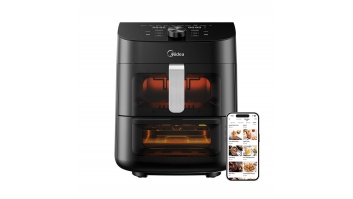 Midea Two Zone Airfryer | MAD1100DADK | Jauda 1850 W | Tilpums 4,4/6,4 L | Rapid Air tehnoloģija | Melns