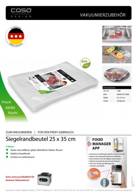 Caso | Sealed edge bags | 01286 | 100 bags | Dimensions (W x L) 25 x 35  cm
