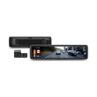 Mio | MiVue R850T, aizmugurējā kamera | GPS | Wi-Fi | 1000 nitu augsts spilgtums un pretatstarojošs panelis; Augsts spilgtums un caurlaidīgs spogulis ar HDR ekspozīcijas optimizāciju; Gluds dizains ar 11,88 collu IPS pretapžilbināšanu; Priekšējā kamera un