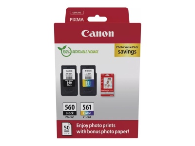 Canon Ink Cartridge + Photo Paper Value Pack | PG-560/CL-561 | Ink cartridge/Paper kit | Colour, Black