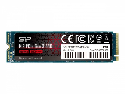 Silicon Power SSD | P34A80 | 1000 GB | Solid-state drive interface PCIe Gen3x4 | Read speed 3400 MB/s | Write speed 3000 MB/s