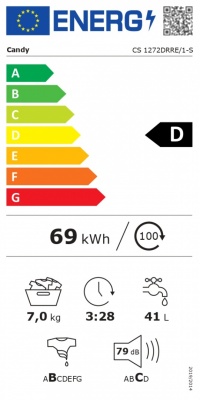 Candy Washing Machine | CS 1272DRRE/1-S | Energy efficiency class D | Front loading | Washing capacity 7 kg | 1200 RPM | Depth 49 cm | Width 60 cm | Display | LCD | Anthracite
