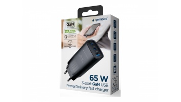 Cablexpert TA-UC-PDQC65-01-BK 3-port 65 W GaN USB PowerDelivery fast charger, black | Cablexpert