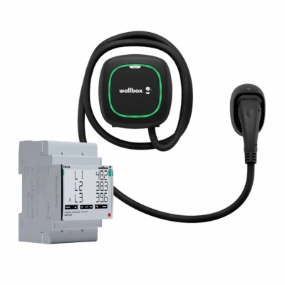 Wallbox Pulsar Max Electric Vehicle charge, IK10 protection rating, Black + Wallbox Power Meter | 22 kW | 5 m