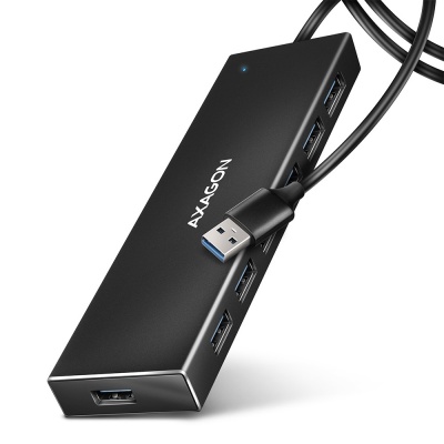 AXAGON HUE-F7A 7x USB 3.2 Gen 1 ALU FLAT CHARGING hub, micro USB power