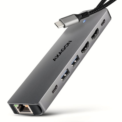 AXAGON HMC-7HX2 USB 5Gbps hub, 2x USB-A, USB-C, 2x HDMI 4k/60Hz, RJ-45