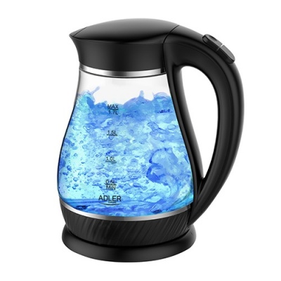 Adler | Kettle | AD 1274 | Standard | 2200 W | 1.7 L | Plastic/Glass | 360° rotational base | Black/ transparent