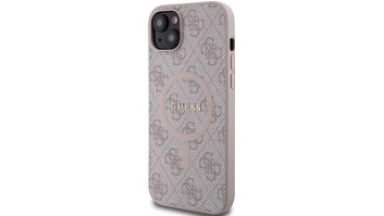 Guess GUHMP15MG4GFRP iPhone 15 Plus / 14 Plus 6.7" różowy/pink hardcase 4G Collection Leather Metal Logo MagSafe | GUESS
