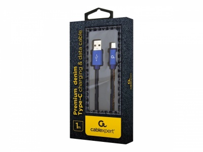 Cablexpert Premium Jeans (Denim) Type-C USB Cable with Metal Connectors | CC-USB2J-AMCM-1M-BL