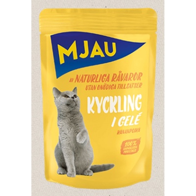 Mjau Kyckling Gele, 85g - bezgraudu gaļas gabaliņi ar vistu želejā
